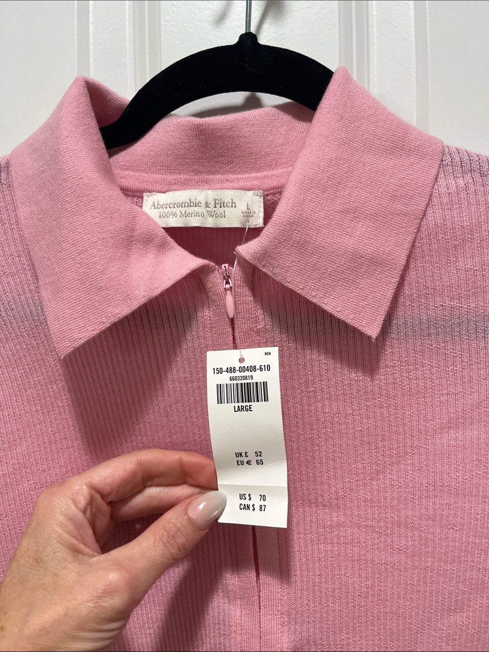 Abercrombie & Fitch half zip polo 100% merino wool soft ribbed lightweight pink - Picture 5 of 10